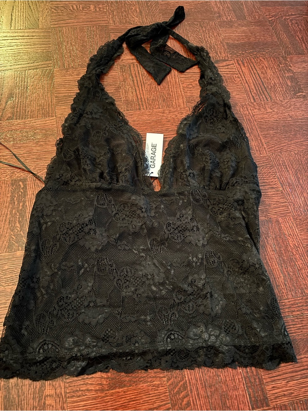 Halter plunge lace top